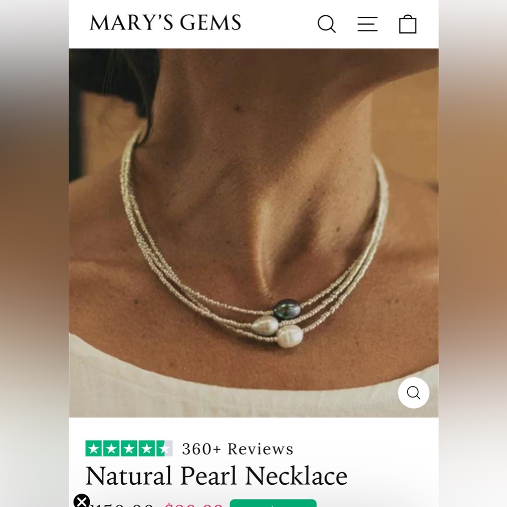 Natural Pearl Necklace, New in original box